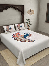 Thumbnail for JAIPUR FABRIC Off White & Red Printed 240 TC Cotton King Bedsheet with 2 Pillow Covers - Distacart