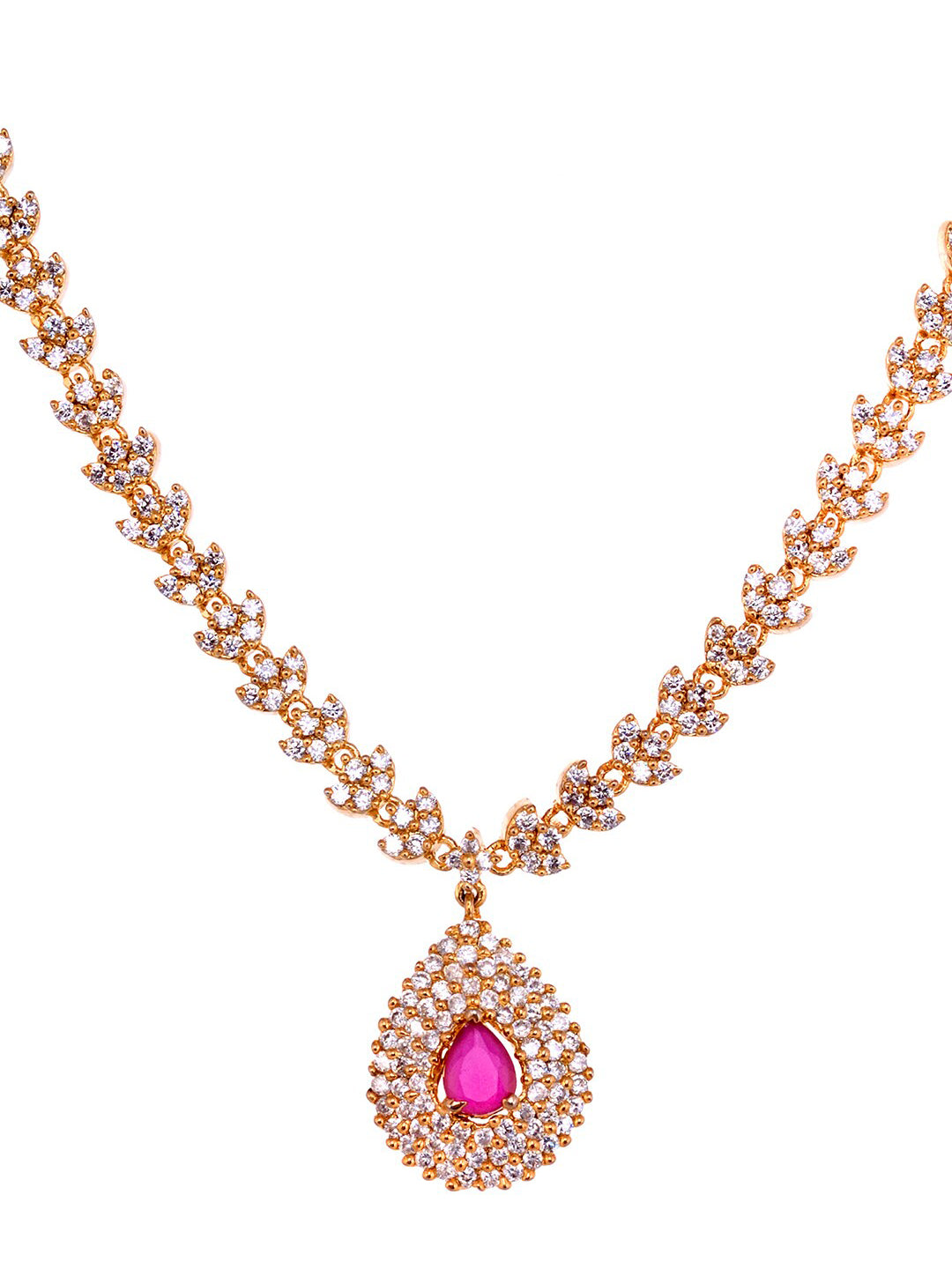 Saraf RS Jewellery Gold-Plated White & Red American Diamond Studded & Beaded Handcrafted Jewellery Set - Distacart