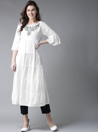 Thumbnail for HERE&NOW Women White Yoke Design Anarkali Kurta - Distacart