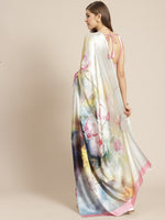 Thumbnail for Tikhi Imli White & Pink Digital Floral Print Saree - Distacart