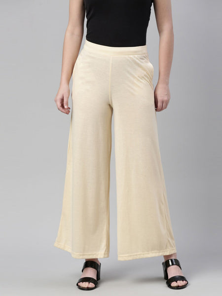 Souchii Beige Knitted Palazzos - Distacart