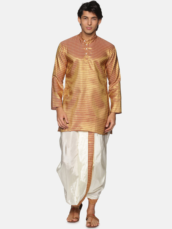 Sethukrishna Men Gold-Toned Striped Kurta with Dhoti Pants - Distacart