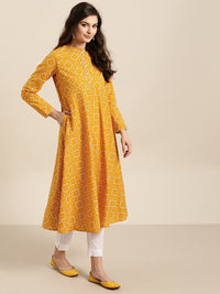 Thumbnail for Sangria Women Mustard Yellow & Red Printed A-Line Kurta - Distacart