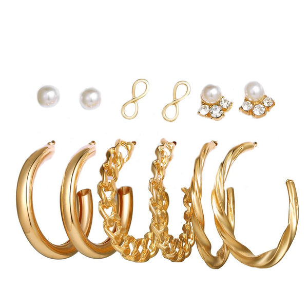 Gold-Plated Alloy Set Of 6 Designer Earrings - The Pari - Distacart