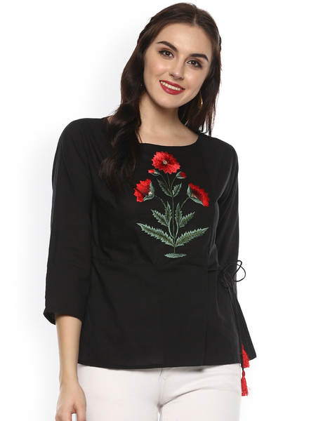 Wahe-NOOR Women's Black Solid Top - Distacart