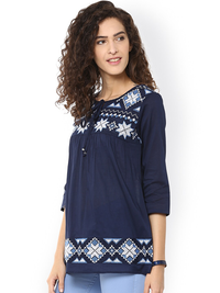 Thumbnail for Wahe-NOOR Women's Navy Embroidered Top - Distacart