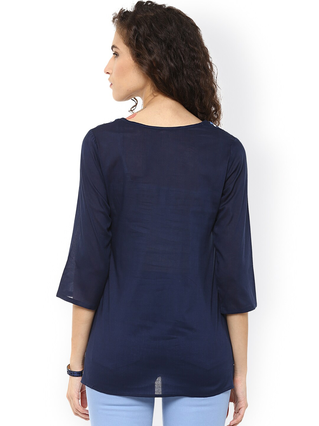 Wahe-NOOR Women's Navy Embroidered Top - Distacart