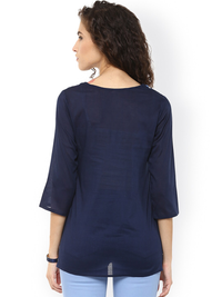 Thumbnail for Wahe-NOOR Women's Navy Embroidered Top - Distacart