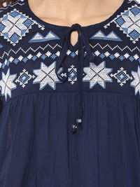 Thumbnail for Wahe-NOOR Women's Navy Embroidered Top - Distacart
