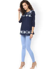 Thumbnail for Wahe-NOOR Women's Navy Embroidered Top - Distacart