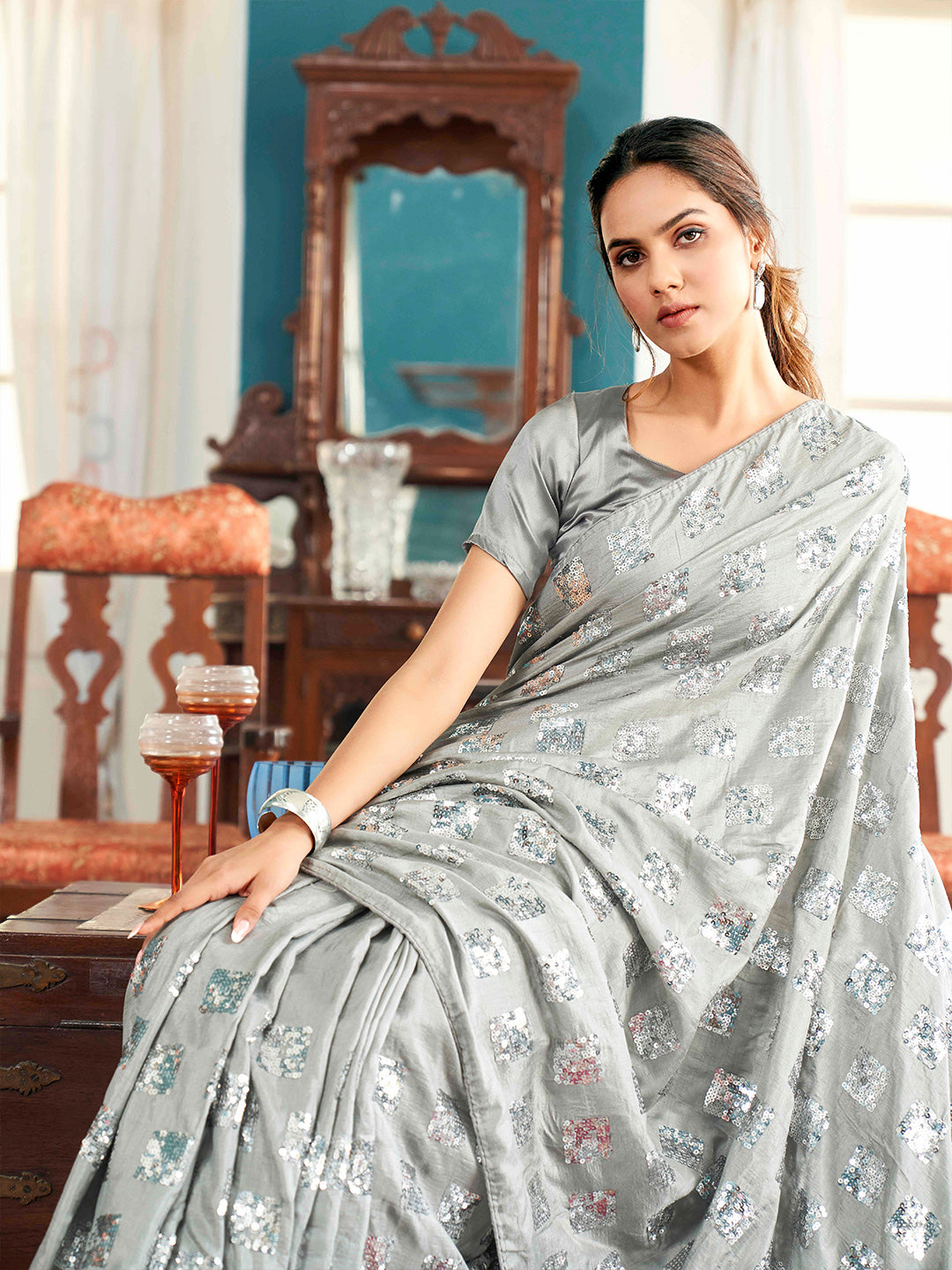 Tikhi Imli Embellished Sequinned Heavy Work Saree - Distacart