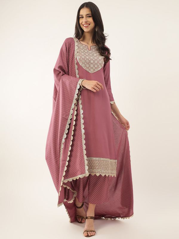 Khushal K Ethnic Motifs Yoke Design Sequinned Kurta with Trousers & Dupatta - Distacart