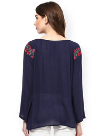 Thumbnail for Wahe-NOOR Women's Navy Blue Embroidered Semi-Sheer Top1 - Distacart