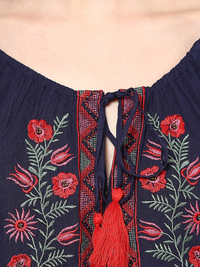 Thumbnail for Wahe-NOOR Women's Navy Blue Embroidered Semi-Sheer Top1 - Distacart