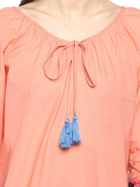Thumbnail for Wahe-NOOR Women's Peach-Coloured Printed A-Line Top - Distacart