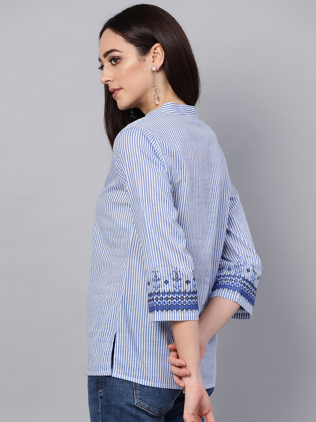 Wahe-NOOR Women's Blue And White Striped Top - Distacart