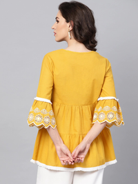 Thumbnail for Wahe-NOOR Women's Mustard Yellow & White Solid Tiered Top - Distacart