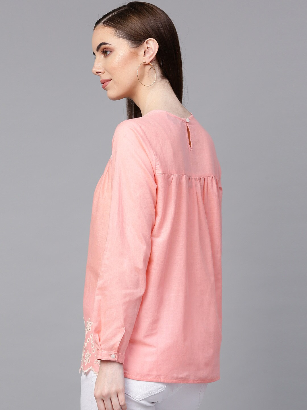 Wahe-NOOR Women's Pink Embroidered Detail Top - Distacart