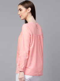Thumbnail for Wahe-NOOR Women's Pink Embroidered Detail Top - Distacart