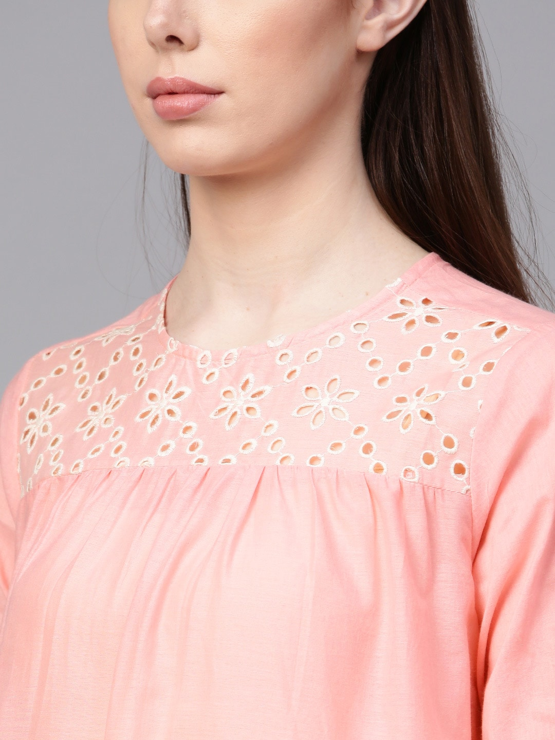 Wahe-NOOR Women's Pink Embroidered Detail Top - Distacart