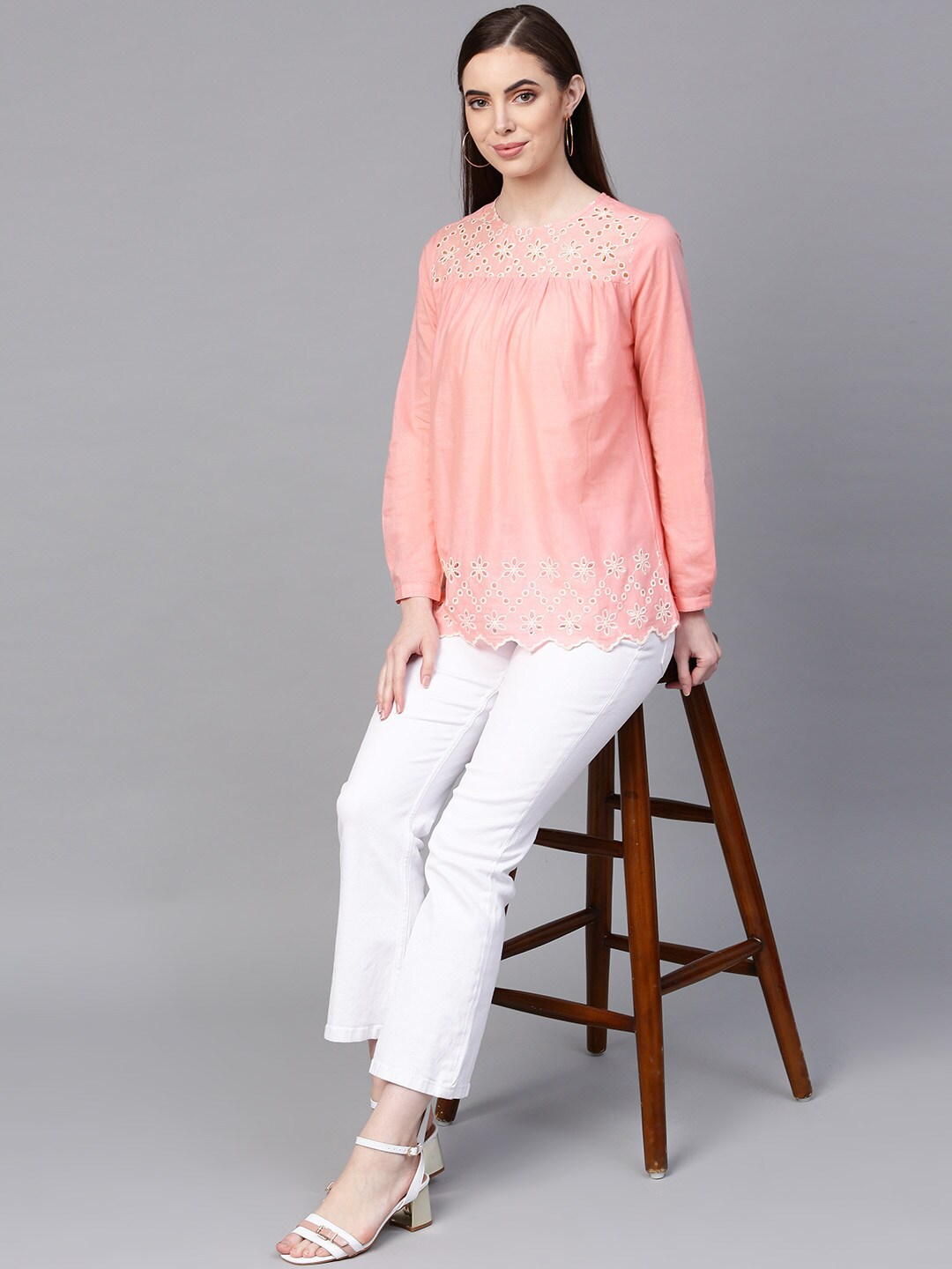 Wahe-NOOR Women's Pink Embroidered Detail Top - Distacart
