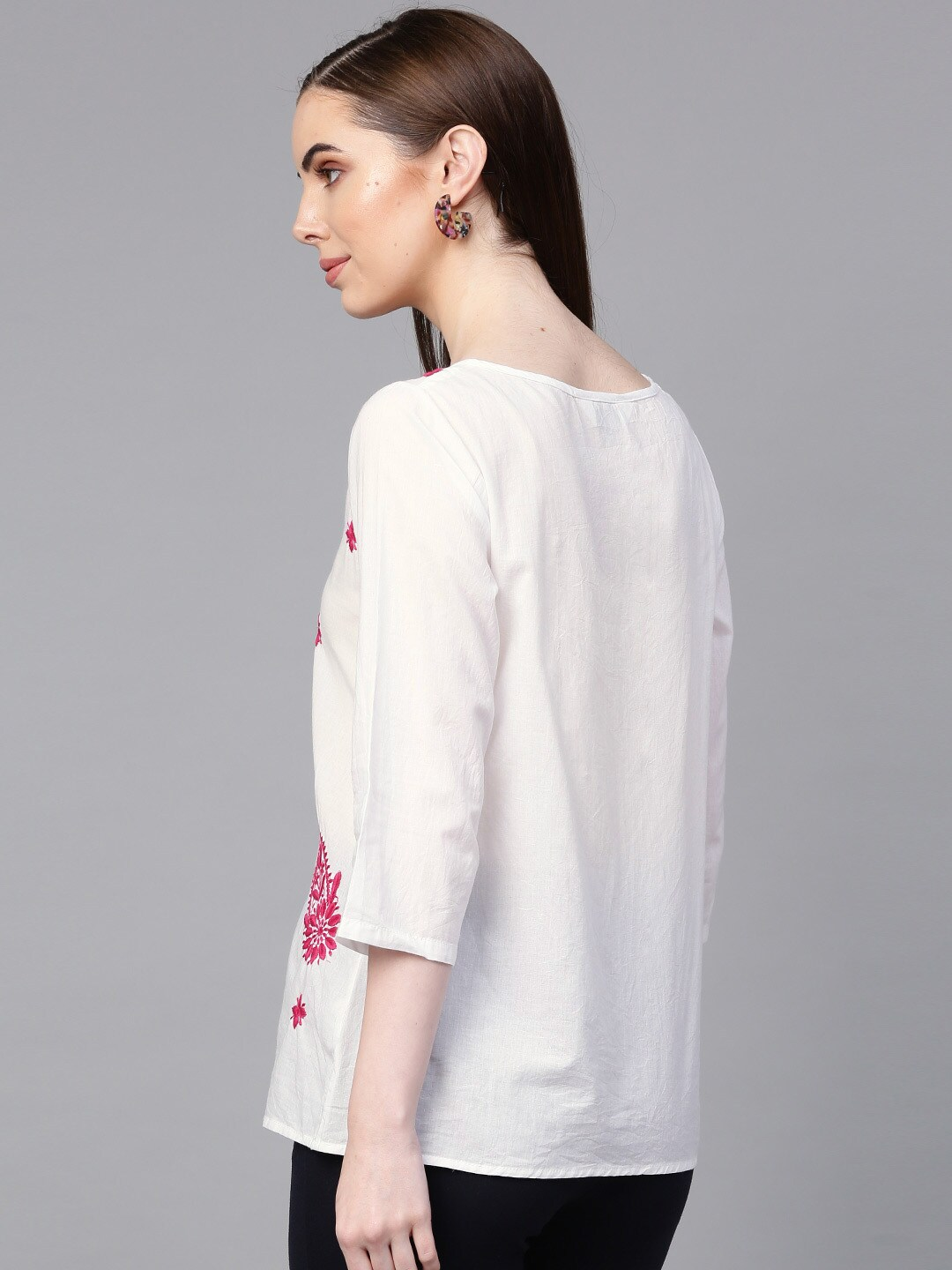 Wahe-NOOR Women's White & Pink Embroidered Top - Distacart