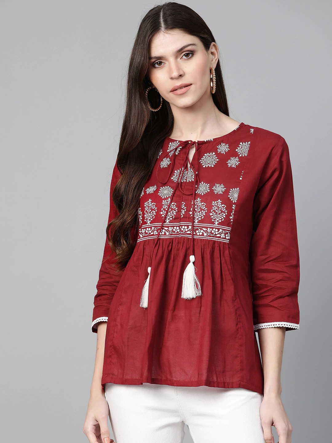 Wahe-NOOR Women's Maroon Printed A-Line Top - Distacart