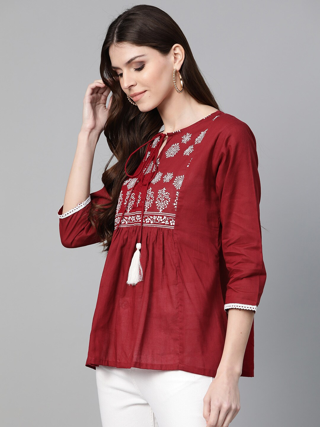 Wahe-NOOR Women's Maroon Printed A-Line Top - Distacart