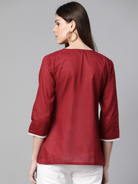 Thumbnail for Wahe-NOOR Women's Maroon Printed A-Line Top - Distacart