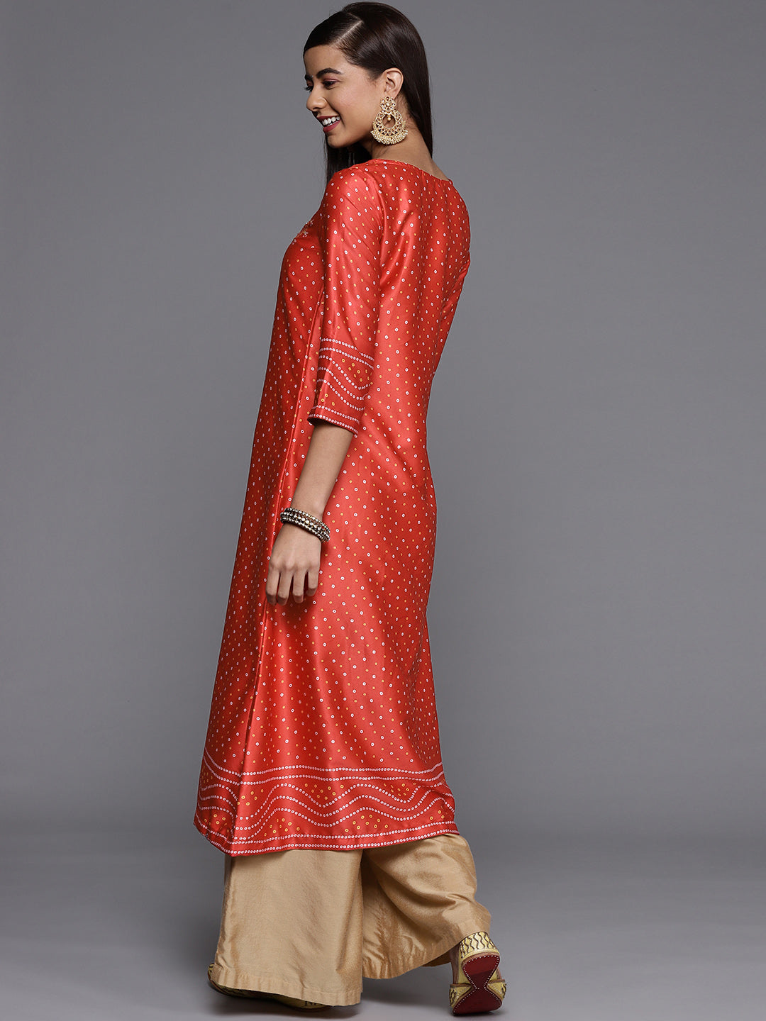 Biba Women Red & Beige Ethnic Motifs Printed Kurta - Distacart
