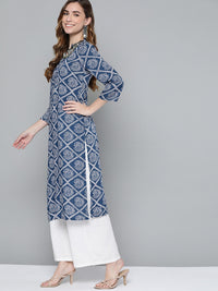Thumbnail for HERE&NOW Women Blue & White Geometric Printed Kurta - Distacart