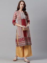 Thumbnail for Biba Women Maroon & Off-White Ethnic Motif Print Straight Kurta - Distacart
