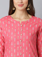 Thumbnail for Khushal K Women Pink & White Printed Kurta with Solid Flared Maxi Skirt - Distacart