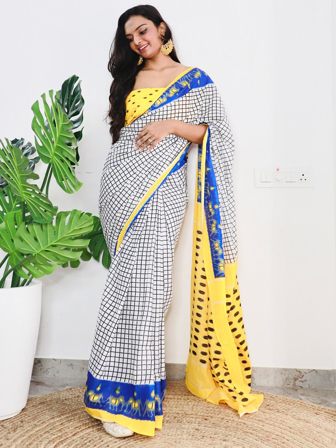 Saree Mall Checked Pure Cotton Bagh Sarees - Distacart