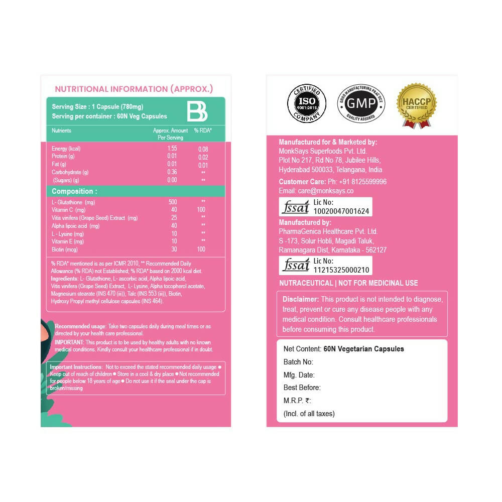 BBETTER L-Glutathione Capsules with Alpha Lipoic Acid, Grape Seed Extract for Skin - Distacart