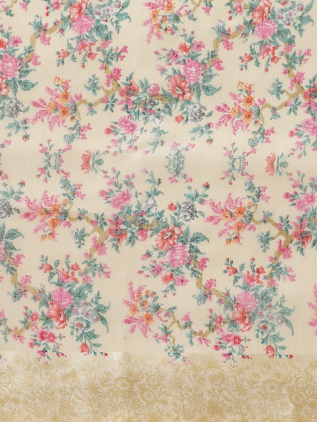 Saree Mall Cream-Coloured & Pink Floral Print Saree - Distacart