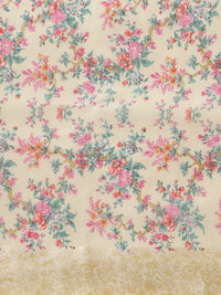 Thumbnail for Saree Mall Cream-Coloured & Pink Floral Print Saree - Distacart