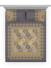 Thumbnail for DDecor Grey & Yellow Ethnic Motifs Cotton 140 TC King Bedsheet With 2 Pillow Covers - Distacart