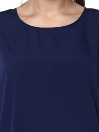 Thumbnail for Wahe-NOOR Women's Navy Blue Solid High-Low Top - Distacart