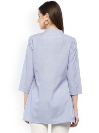 Thumbnail for Wahe-NOOR Women's Blue Longline Striped A-Line Top - Distacart