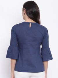 Thumbnail for Wahe-NOOR Women's Blue Solid A-Line Top4 - Distacart