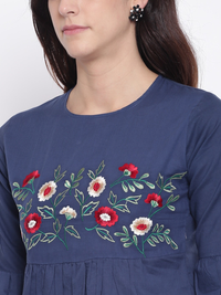 Thumbnail for Wahe-NOOR Women's Blue Solid A-Line Top4 - Distacart