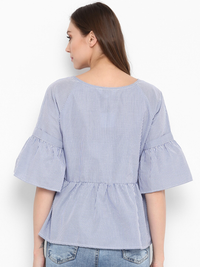 Thumbnail for Wahe-NOOR Women's Blue Striped Peplum Top - Distacart