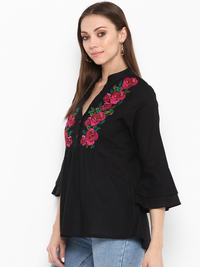 Thumbnail for Wahe-NOOR Women's Black Floral Printed Top - Distacart