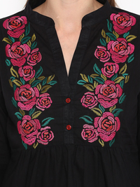 Thumbnail for Wahe-NOOR Women's Black Floral Printed Top - Distacart