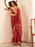Thumbnail for Tikhi Imli Maroon & Gold Toned Zari Woven Design Saree - Distacart