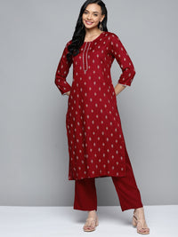 Thumbnail for HERE&NOW Women Maroon Ethnic Motifs Printed Regular Kurta with Palazzos - Distacart