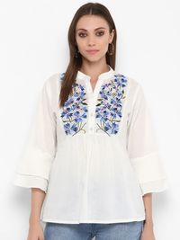 Thumbnail for Wahe-NOOR Women's White Printed Top - Distacart