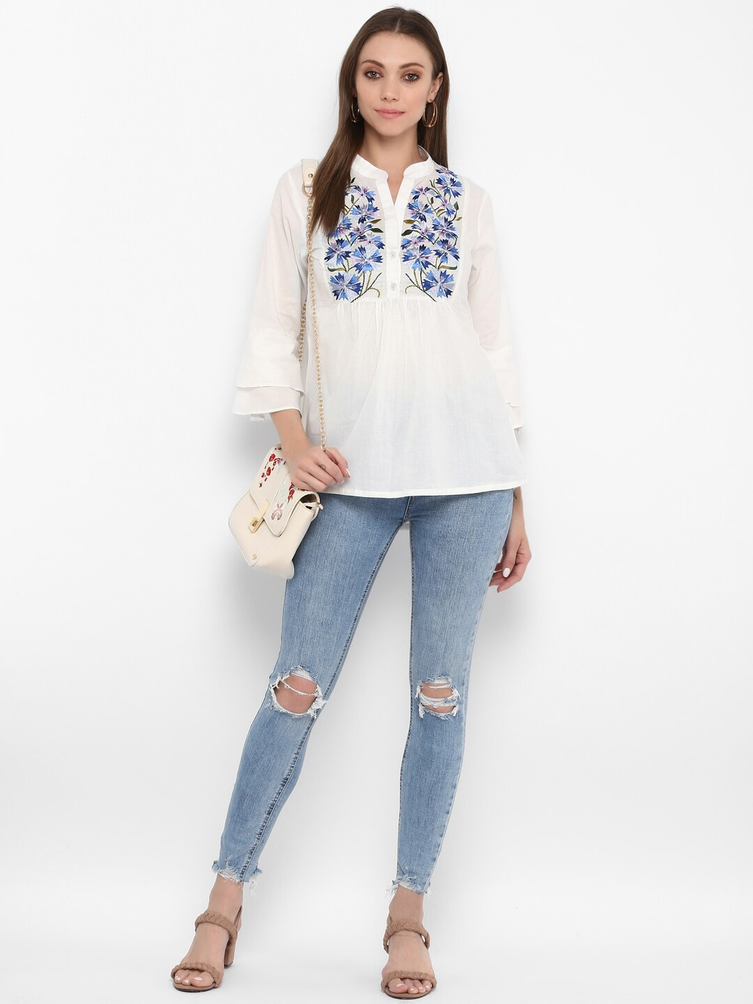 Wahe-NOOR Women's White Printed Top - Distacart