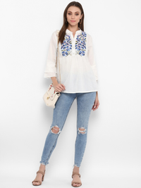 Thumbnail for Wahe-NOOR Women's White Printed Top - Distacart